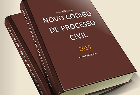 Imagem traz ilustração de livros empilhados com o título: "Novo Código de Processo Civil - 2015".
