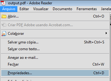 Acesso às propriedades do Adobe Reader