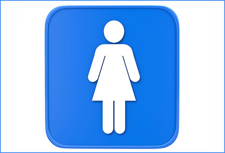 imagem ilustrativa mostra placa de sinalização de banheiro feminino