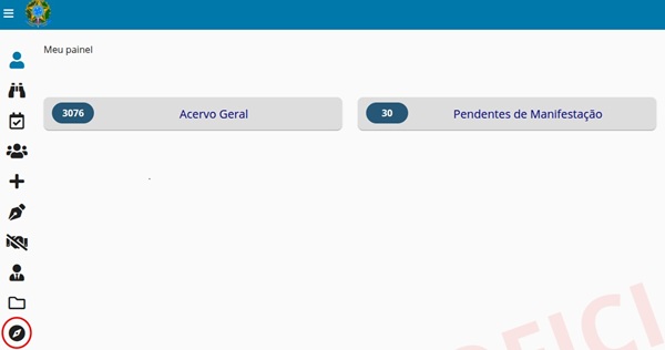 Tela do PJe com ícones do lado esquerdo e brasão da República na área superior