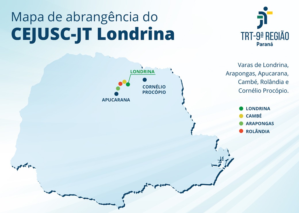  Descri&ccedil;&atilde;o acess&iacute;vel:  Mapa do estado do Paran&aacute; em azul claro, intitulado 