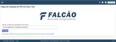 Página de Validação do PDF do Inteiro Teor