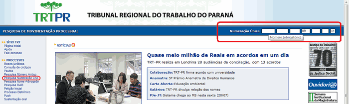 Destaque das pesquisas na página de entrada da Internet