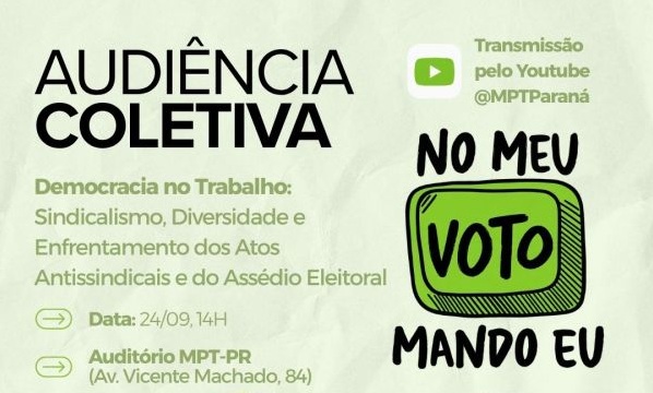 Notícia 3 O evento será realizado dia 24 de forma híbrida no auditório do MPT-PR.
